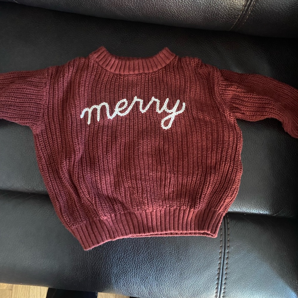 Burgundy Sweater 'Merry' Embroidery